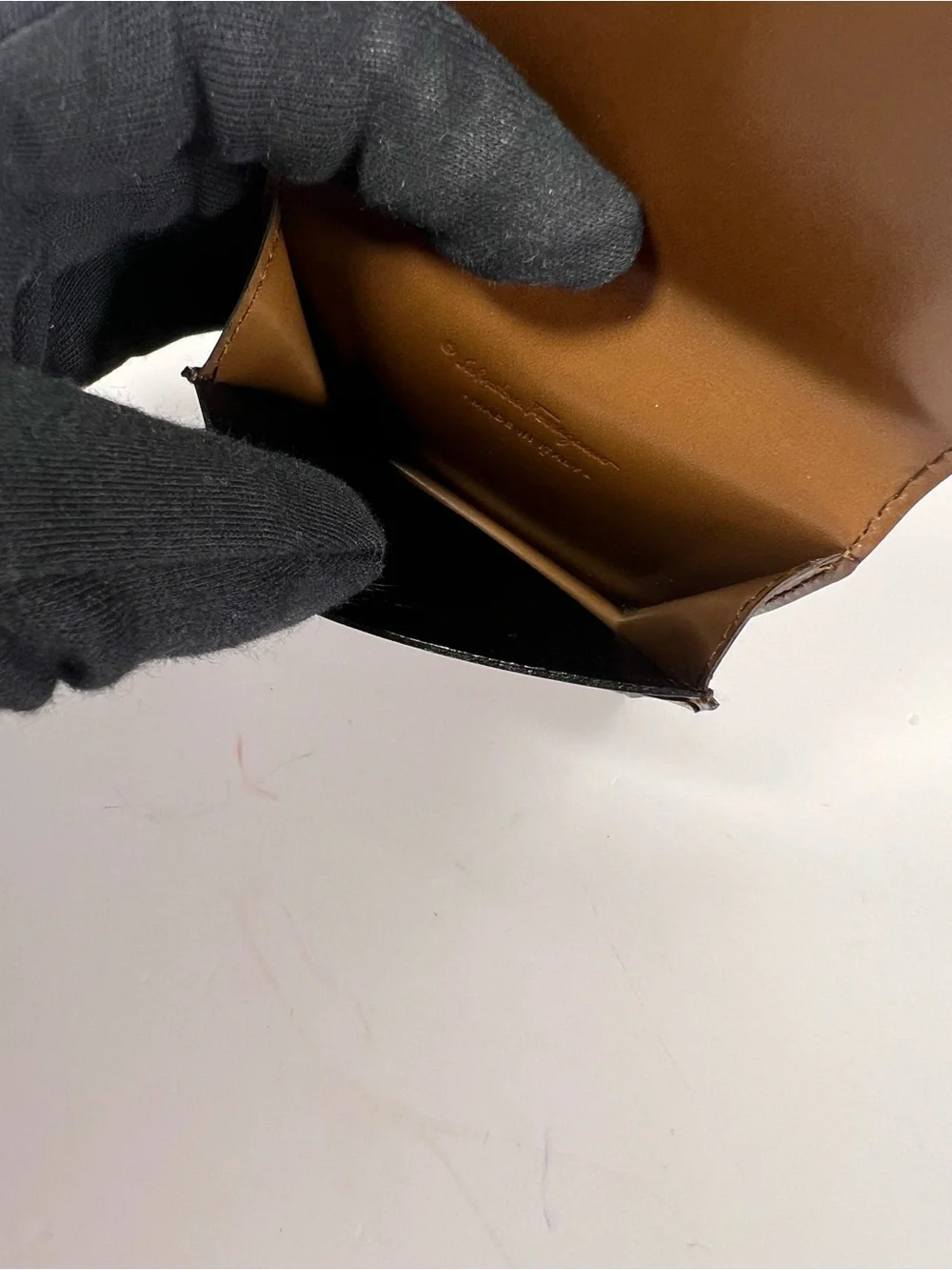 1257: Salvatore Ferragamo Gancini Leather Coin Wallet Brown